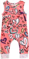 adorable pink heart printed sleeveless rompers jumpsuit overalls sunsuits outfits for baby girls logo