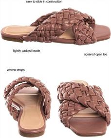 img 2 attached to Women'S Open Toe Braided Woven Slides - Thick Squared Mule Slip Ons