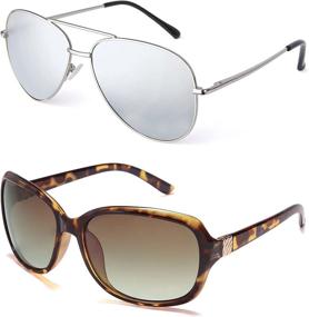 img 4 attached to EYEGUARD 2 Pack Polarized Sunglasses For Women Men Classic Retro Vintage Oversized Eyewear