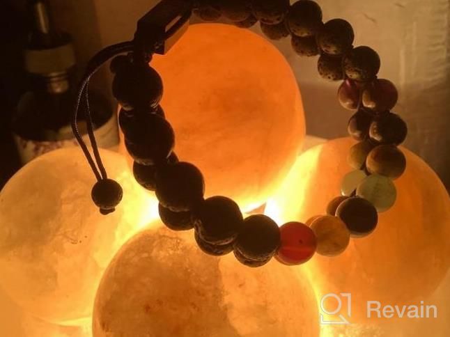 img 1 attached to 8Mm Natural Lava Rock Stone Bracelets For Men, Healing Crystal Essential Oil Diffuser Beads Bracelet Chakra Yoga Energy Anxiety Gemstone Bracelet - 3 Layer review by Leah Gomez