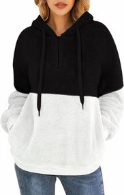 img 3 attached to Kisscynest Женская флисовая толстовка с капюшоном на молнии 1/4, пуловер из шерпы, большой размер и пушистый