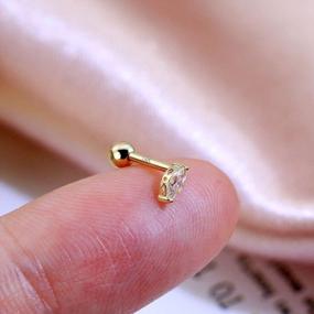img 2 attached to COCHARM 14K Solid Gold Cubic Zirconia Cartilage Stud Earring-Barbell For Women'S Helix, Tragus, And Conch Piercings In 16G