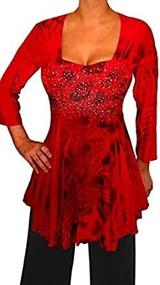 img 1 attached to Flowy Plus Size Red Tunic Dress With Rhinestone Sweetheart Top And 3/4 Sleeves - Perfect For Women'S Tops And Blouses