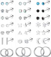 21 пара маленьких сережек-гвоздиков для женщин: серебристо-позолоченные, 20 г с плоской задней частью, завинчивающиеся серьги-кольца для хрящевых ушей логотип
