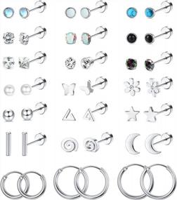 img 4 attached to 21Pairs Small Stud Earrings For Women: Silver/Gold Plated, 20G Flat Back, Screw Back Hoop Earrings For Cartilage Ears