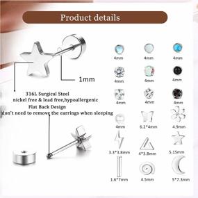 img 2 attached to 21Pairs Small Stud Earrings For Women: Silver/Gold Plated, 20G Flat Back, Screw Back Hoop Earrings For Cartilage Ears