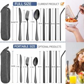 img 3 attached to 🍽️ Convenient & Compact Travel Reusable Utensils Set - Stainless Steel Silverware with Case, Ideal for Camping & On-the-Go Dining, Includes Chopsticks and Straw - 8 Piece AF (Black)