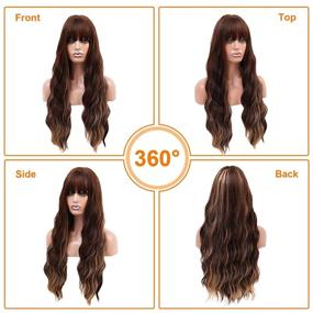 img 1 attached to Topwigy Chestnut Brown Wig, Long Wavy Wig With Highlights For Women Heat Resistant Fiber Hair Bangs Wig For Daily Wear (30', Chestnut Brown)
