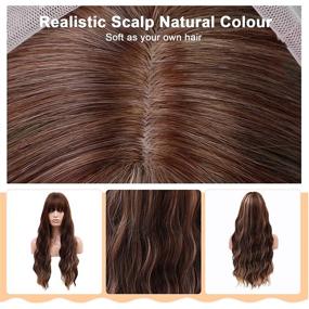 img 2 attached to Topwigy Chestnut Brown Wig, Long Wavy Wig With Highlights For Women Heat Resistant Fiber Hair Bangs Wig For Daily Wear (30', Chestnut Brown)