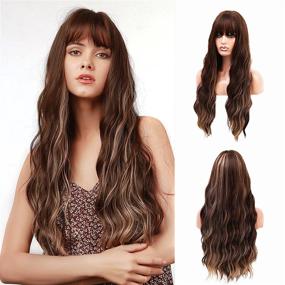 img 4 attached to Topwigy Chestnut Brown Wig, Long Wavy Wig With Highlights For Women Heat Resistant Fiber Hair Bangs Wig For Daily Wear (30', Chestnut Brown)