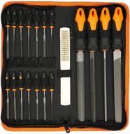 19-piece high carbon steel file set with carry case - includes large flat, triangle, half-round, round files and 14-needle file set - ideal metal file set for premium results - tatoko file set logo