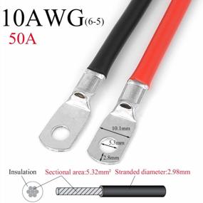 img 3 attached to Jtron 50A 10 AWG(6-5) Gauge Red + Black Pure Copper RV, Car, Boat Battery Switch Cables (20 Inch Lugs)