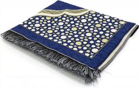 img 2 attached to Modefa Turkish Islamic Prayer Mat - Thin Woven Chenille Praying Rug Carpet For Men And Women - Traditional Muslim Janamaz Sajada - Ramadan Or Eid Gift - With Kufi Cap & Beads - Selcuk Star (Blue)