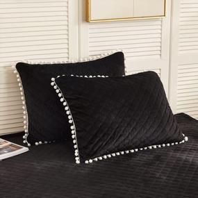 img 4 attached to King Size Diamond Quilted Crystal Velvet Mink Pillowcases With Pompoms Fringe Decorative Throw Pillow Shams And Zipper Closure Lumbar Cushion Covers For Bedroom Sofa Couch (2 Pack, Black)