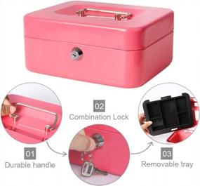 img 2 attached to Metal Cash Box With Key Lock, Secure Money Tray, Pink Color, Dimensions 7.8" X 6.8" X 3.6" By Decaller