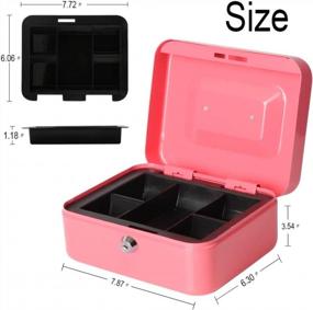 img 3 attached to Metal Cash Box With Key Lock, Secure Money Tray, Pink Color, Dimensions 7.8" X 6.8" X 3.6" By Decaller
