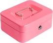 metal cash box with key lock, secure money tray, pink color, dimensions 7.8" x 6.8" x 3.6" by decaller logo