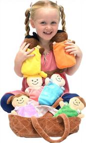 img 4 attached to Набор из 6 мультикультурных кукол со съемной одеждой, корзиной, подушкой и одеялом - мягкая плюшевая игрушка для мальчиков и девочек
