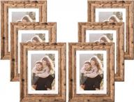 walnut rustic farmhouse picture frames set of 6, 8x10 with mat or 5x7 without mat, tabletop and wall mounting display for home collage, brown photo frame gift - syntrific логотип