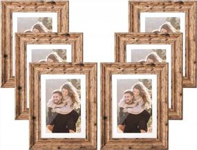 img 4 attached to Walnut Rustic Farmhouse Picture Frames Set Of 6, 8X10 With Mat Or 5X7 Without Mat, Tabletop And Wall Mounting Display For Home Collage, Brown Photo Frame Gift - SYNTRIFIC