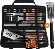 father's day grilling gift idea: poligo bbq grill accessories set - 26pcs stainless steel utensils with safe wire brush & scraper in storage bag logo