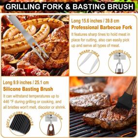 img 2 attached to Father'S Day Grilling Gift Idea: POLIGO BBQ Grill Accessories Set - 26PCS Stainless Steel Utensils With Safe Wire Brush & Scraper In Storage Bag