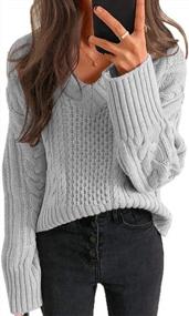 img 1 attached to Women'S V Neck Cable Knit Sweater: Long Sleeve Oversized Fall Warm Pullover Jumper Top