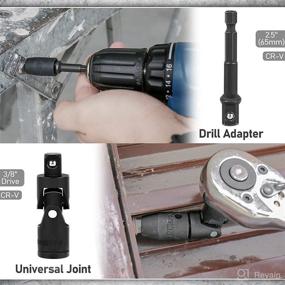 img 1 attached to 🔧 THINKWORK 3/8" Drive Impact Socket Set with Extension Bar, Universal Joint, Ratchet Wrench and Drill Adapter - 24 Pcs Metric Shallow Impact Socket Set, 6 Point, Cr-V