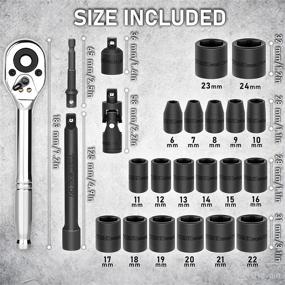 img 3 attached to 🔧 THINKWORK 3/8" Drive Impact Socket Set with Extension Bar, Universal Joint, Ratchet Wrench and Drill Adapter - 24 Pcs Metric Shallow Impact Socket Set, 6 Point, Cr-V