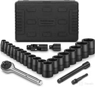 🔧 thinkwork 3/8" drive impact socket set with extension bar, universal joint, ratchet wrench and drill adapter - 24 pcs metric shallow impact socket set, 6 point, cr-v логотип