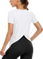 женские рубашки для тренировок спортивная футболка для бега с коротким рукавом и йогой топ с разрезом на спине от attraco логотип
