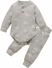 img 4 attached to Newborn Unisex Baby Boy Girl Winter Outfit 2-Piece Knitted Cotton Long Sleeve Romper & Pants Set