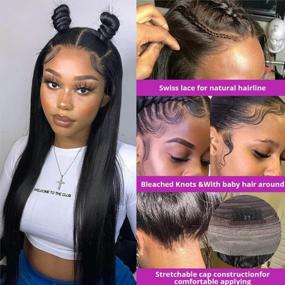 img 3 attached to 20 Inch 150% Density Brazilian Human Hair Wigs For Black Women - Pizazz Straight Lace Front Pre Plucked Natural Hairline With Baby Hair.