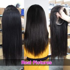 img 2 attached to 20 Inch 150% Density Brazilian Human Hair Wigs For Black Women - Pizazz Straight Lace Front Pre Plucked Natural Hairline With Baby Hair.