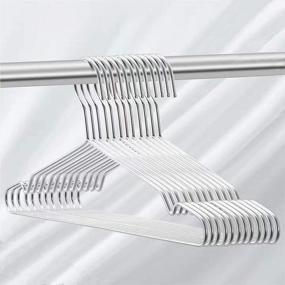 img 4 attached to 10 Pack Heavy Duty Stainless Steel Coat Hangers W/ Non Slip Grooves - Ultra Thin, Space Saving 16.5 Inch Clothes Hanger