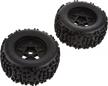 set of 2 arma ar510092 dboots backflip 3.8" mt 6s rc monster truck tires mounted on multi-spoke 17mm hex wheels with foam inserts - black logo