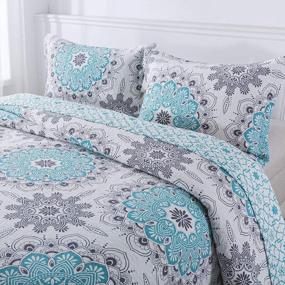 img 2 attached to Travan Lightweight 3-Piece Quilt Set With Reversible Cotton Coverlet And Shams - All-Season Blue Medallion Bedding For Queen Size