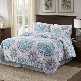 img 3 attached to Travan Lightweight 3-Piece Quilt Set With Reversible Cotton Coverlet And Shams - All-Season Blue Medallion Bedding For Queen Size