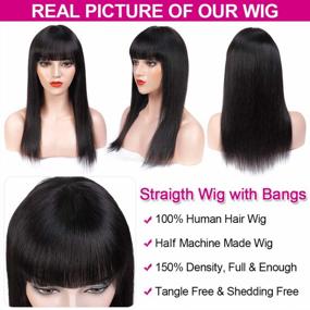 img 2 attached to 150% Density Remy Brazilian Straight Human Hair Wig With Bangs - Pizazz 9A Lace Front Wig For Black Women