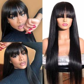 img 4 attached to 150% Density Remy Brazilian Straight Human Hair Wig With Bangs - Pizazz 9A Lace Front Wig For Black Women