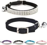 🐱 bingpet velvet cat collar | adjustable, safe, bling diamante design with bells logo