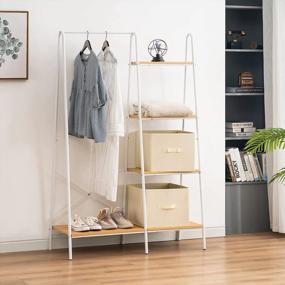 img 2 attached to Heavy Duty Clothing Rack With Shelves, YOUDENOVA Garment Rack For Hanging Clothes, 4-Tier Wood Storage Shelves, White Closet Organizer