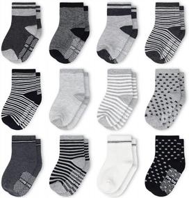 img 4 attached to 12 Pairs Kids Non Slip Skid Socks Grips Sticky Slippery Cotton Crew Socks For 1-3/3-5/5-7 Years Old Children Youth Boy Girl