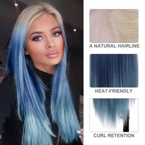 img 1 attached to Heat Resistant Synthetic Wig For Women - Stunning Ombre Blue & Blonde Straight Lace Front Wig Perfect For Daily Wear, Parties And More - FUHSI