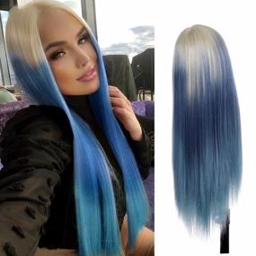 img 4 attached to Heat Resistant Synthetic Wig For Women - Stunning Ombre Blue & Blonde Straight Lace Front Wig Perfect For Daily Wear, Parties And More - FUHSI
