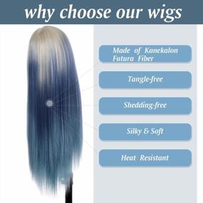 img 2 attached to Heat Resistant Synthetic Wig For Women - Stunning Ombre Blue & Blonde Straight Lace Front Wig Perfect For Daily Wear, Parties And More - FUHSI