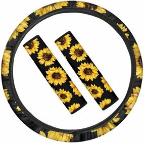 img 4 attached to Youngerbaby Big Sunflower Print Steering Wheel Cover Safe Non Slip Stretch-On Steering Wheel Cover Seat Belt Should Pad Universal Fit Set Of 3