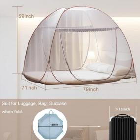 img 3 attached to YIJUHOU Dark Brown Pop Up Mosquito Net - Large Folding Bed Tent For Queen & King Size Mattress, Camping, Hotel