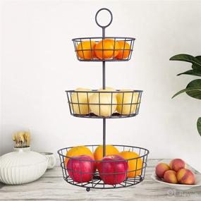 img 3 attached to Maximize Storage Space with HANZE Brown 3-Tier Wire Fruit Basket Bowl - Multi-purpose Countertop Display Stand for Kitchen and Bathroom Organization