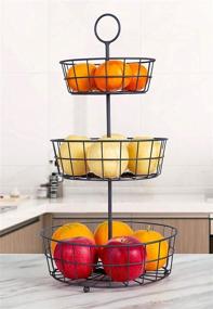 img 1 attached to Maximize Storage Space with HANZE Brown 3-Tier Wire Fruit Basket Bowl - Multi-purpose Countertop Display Stand for Kitchen and Bathroom Organization